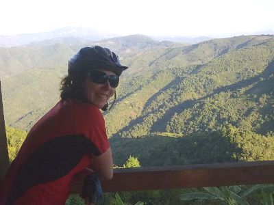 Louise Goldingham Cycling on the  tour with redspokes