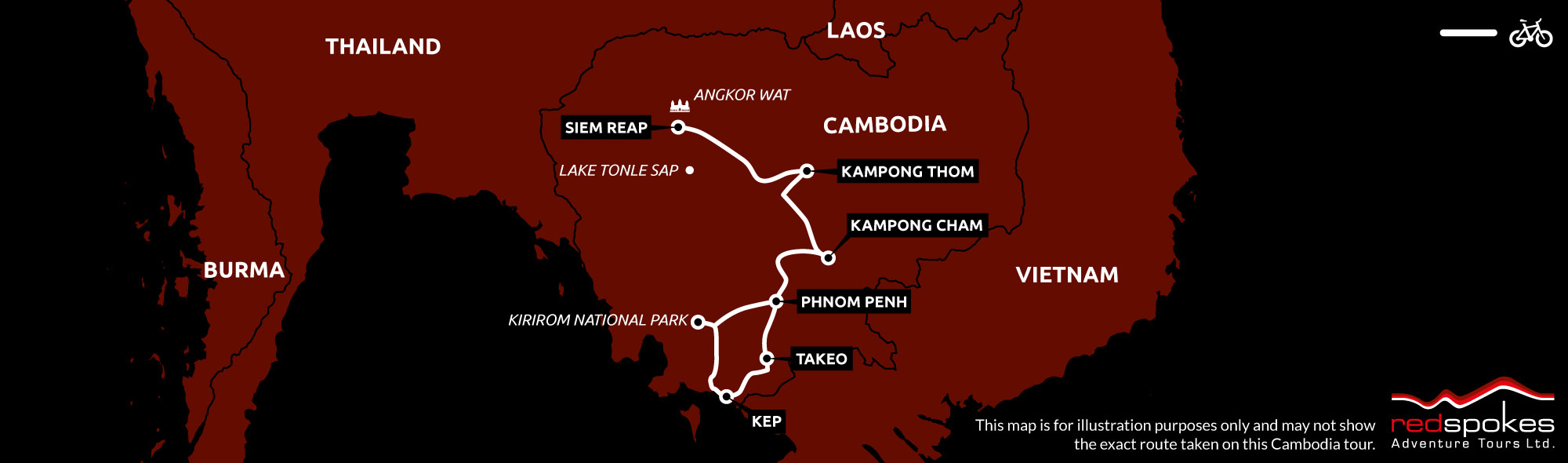 Example route for this Cambodia cycling holiday