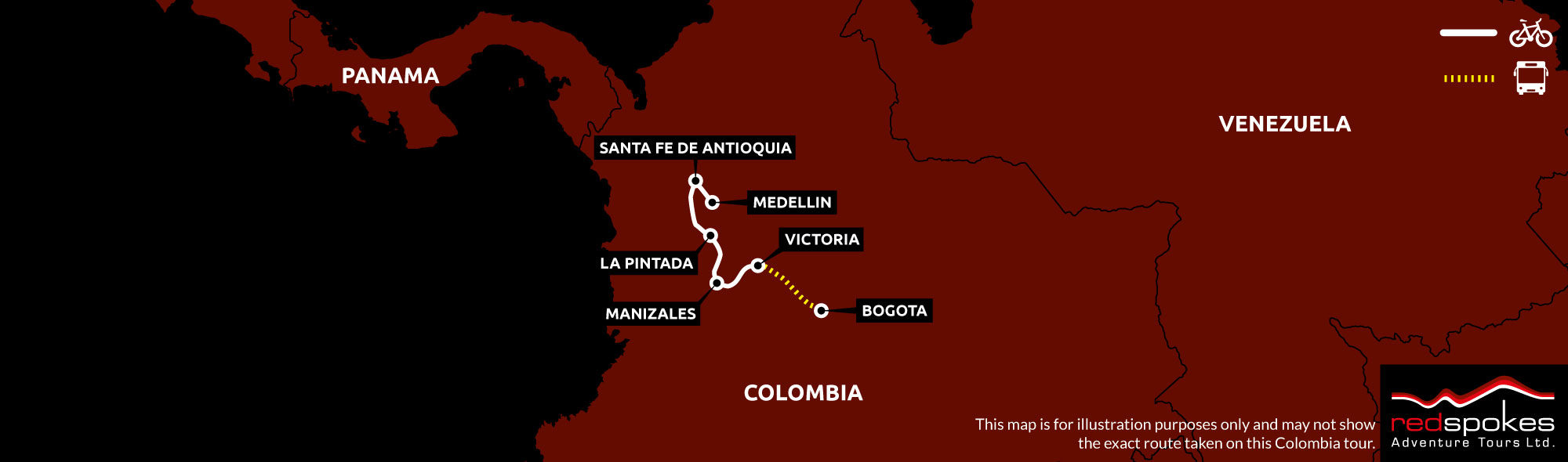 Example route for this Colombia cycling holiday