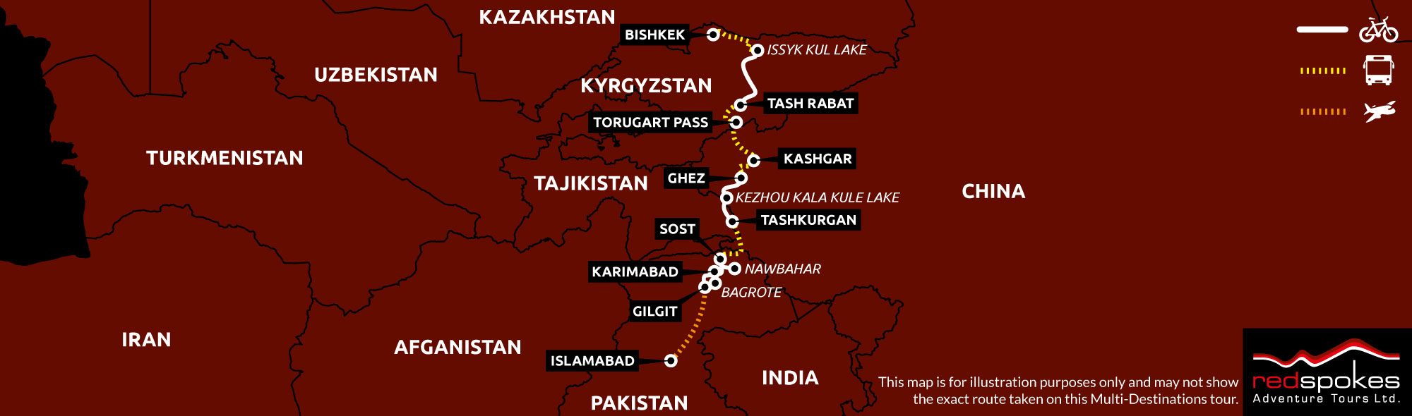 Example route for this Kyrgyzstan cycling holiday