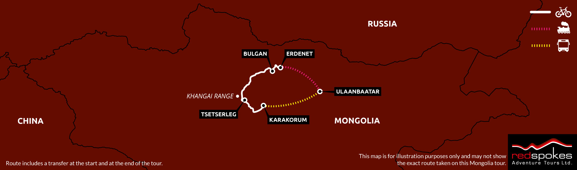Example route for this Mongolia cycling holiday