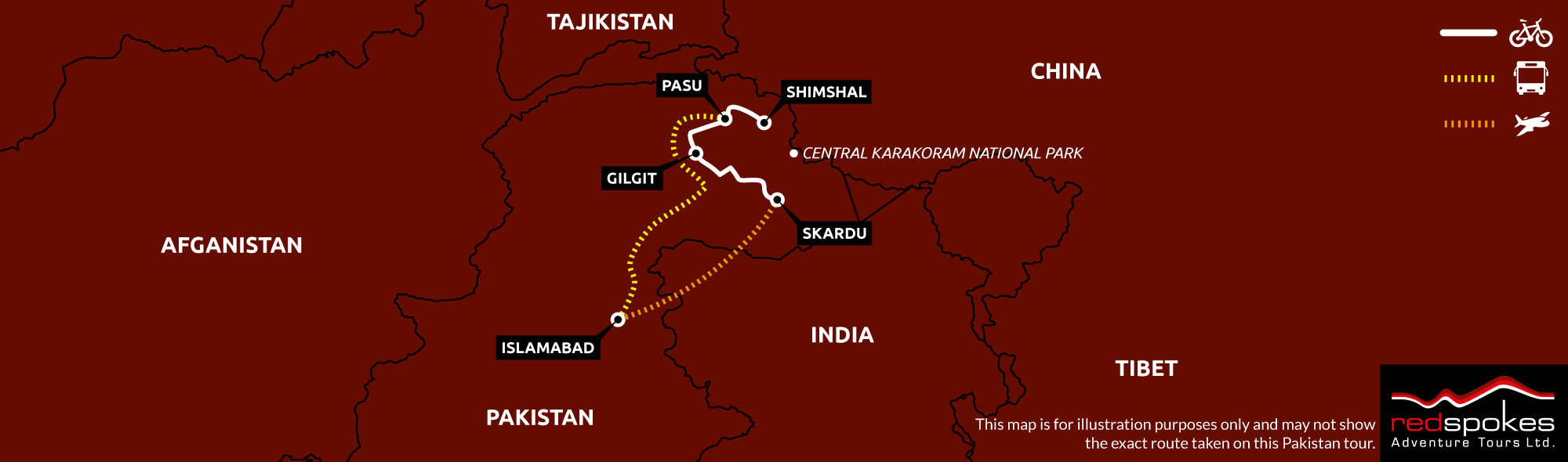 Example route for this Pakistan cycling holiday
