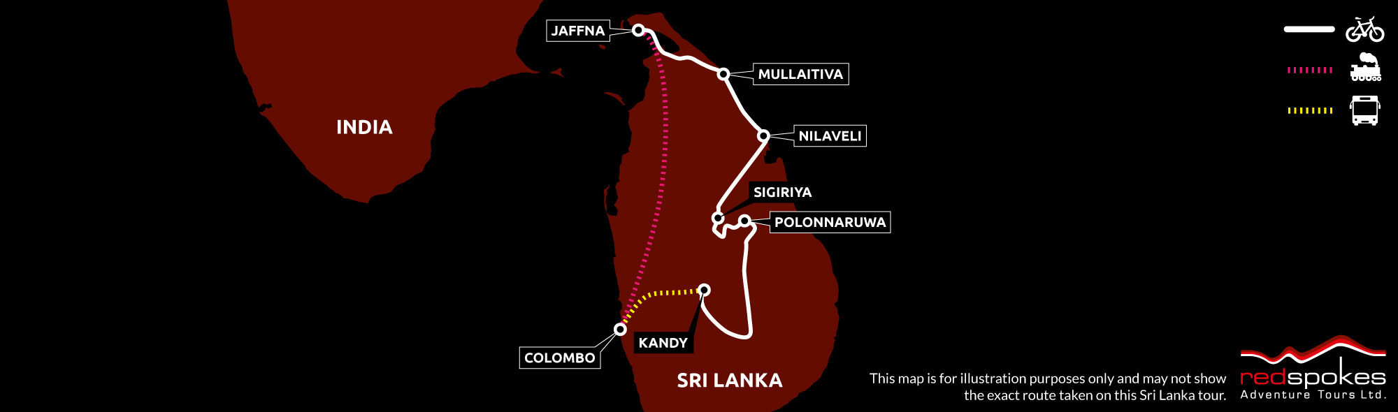 Example route for this Sri Lanka cycling holiday