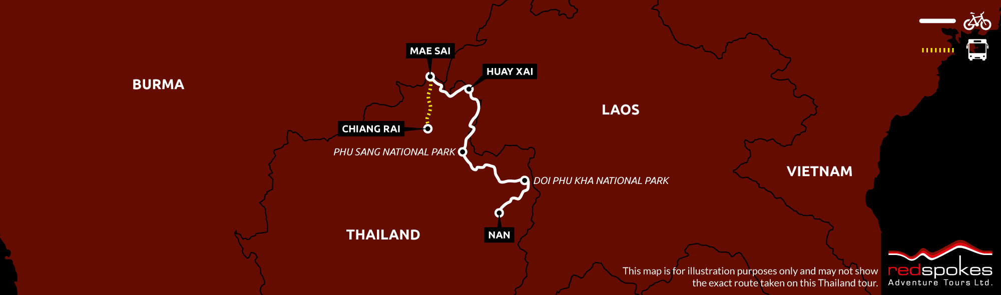 Example route for this Thailand cycling holiday