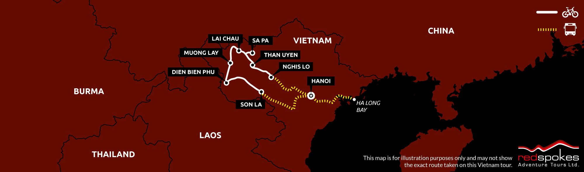 Example route for this Vietnam cycling holiday