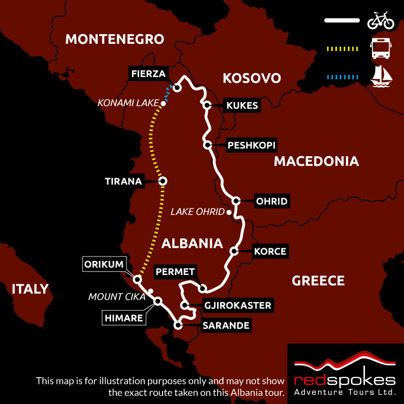 Example route for this Albania cycling holiday