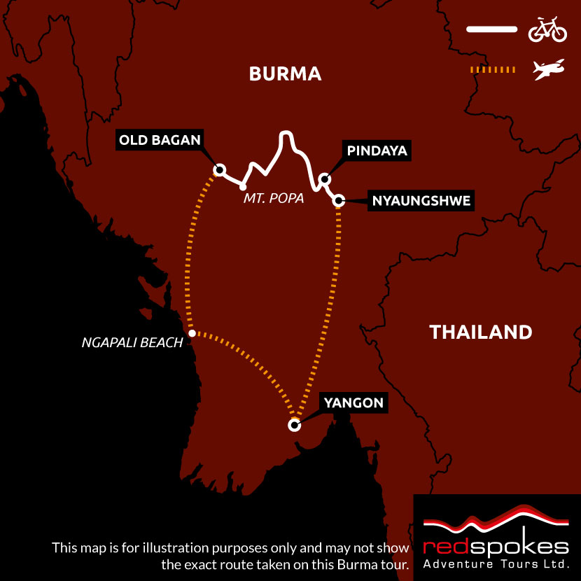 Example route for this Burma cycling holiday