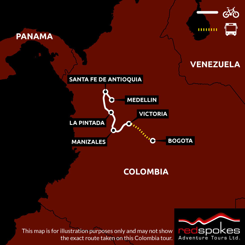 Example route for this Colombia cycling holiday