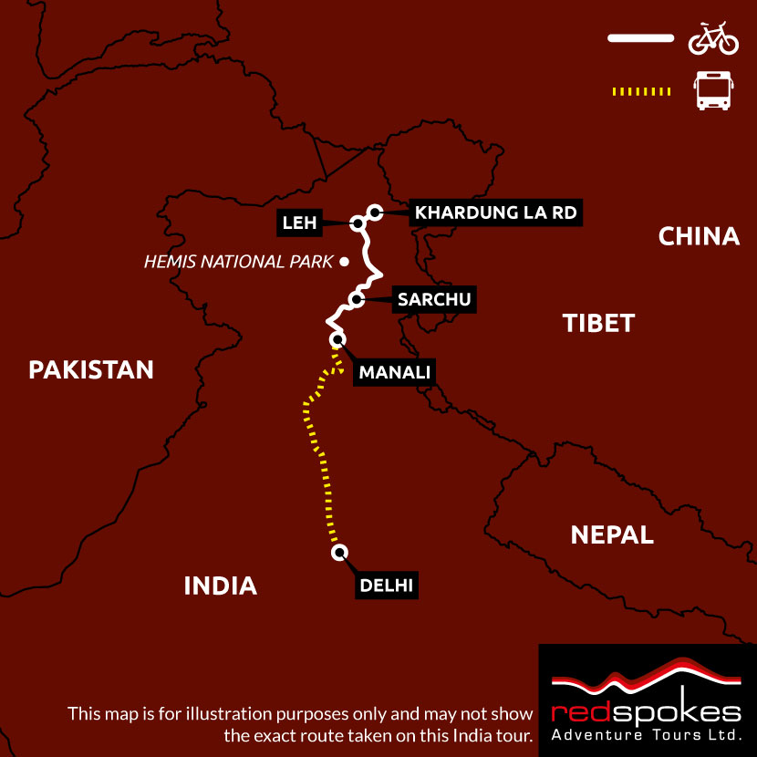 Example route for this India cycling holiday
