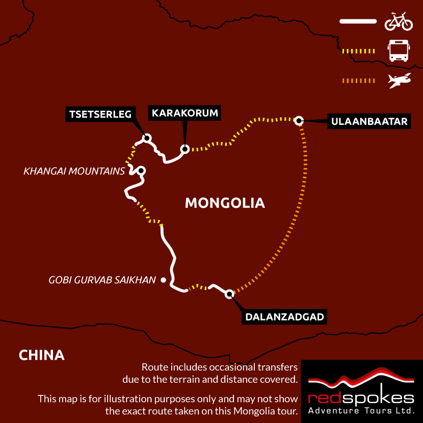 Example route for this Mongolia cycling holiday