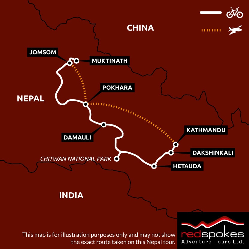Example route for this Nepal cycling holiday