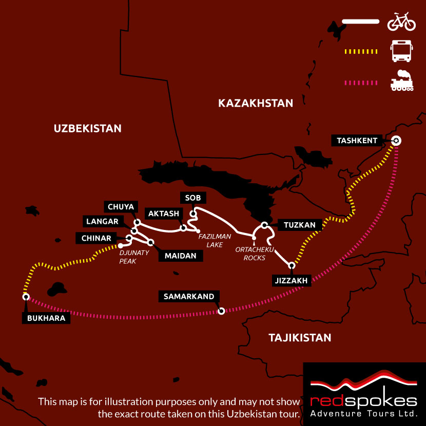 Example route for this Uzbekistan cycling holiday
