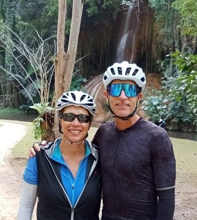 Becky & John Layton Cycling on the  tour with redspokes