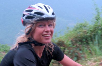 Claire Thomas Cycling on the  tour with redspokes
