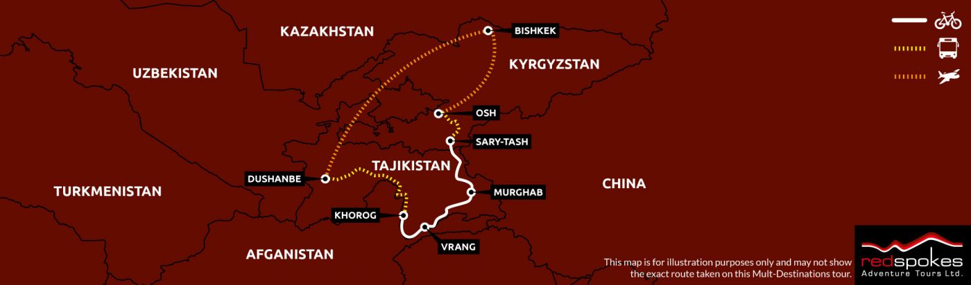 Tajikistan to Kyrgyzstan Cycling Map