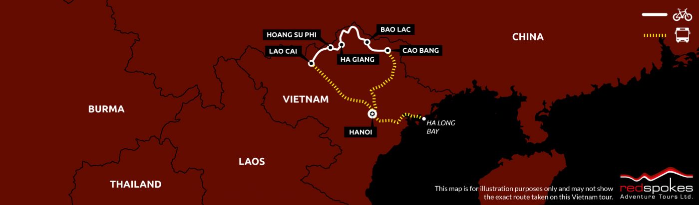 Vietnam North East Cycling Holiday Map