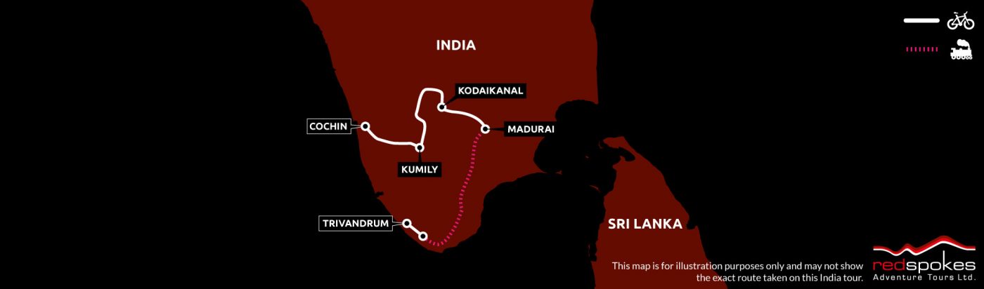 India Kerala Cycling Holiday Map