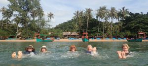 Relaxing in the ocean by the beach in Cambodia