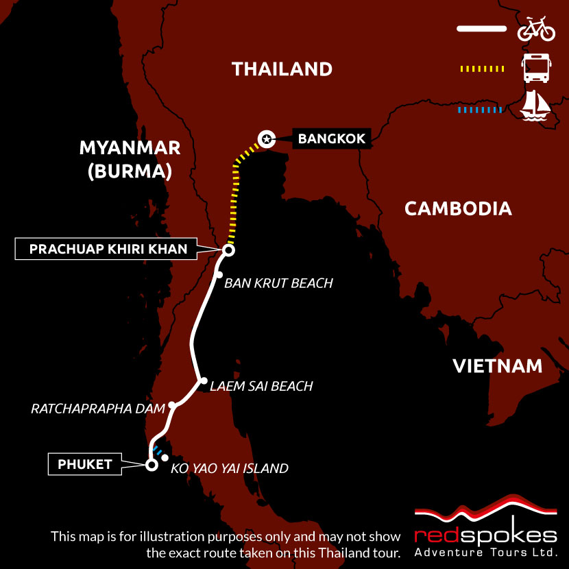 Thailand South Cycling Holiday Map - Square